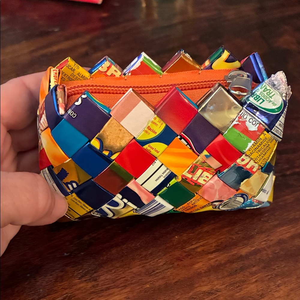 Handwoven Recycled Candy Wrapper Coin Pouch - Multicolor